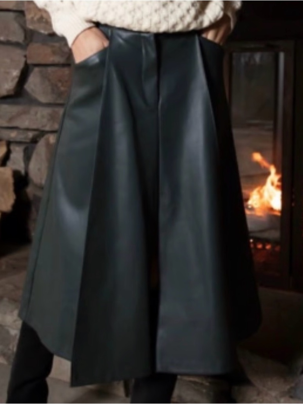 Zara Faux Leather A-Line Midi Skirt